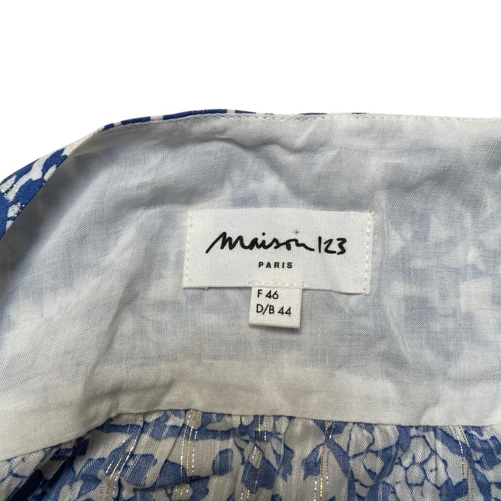 Maison 123 Loana Floral Metallic Blouse French 46 US XL Blue White - Picture 15 of 16